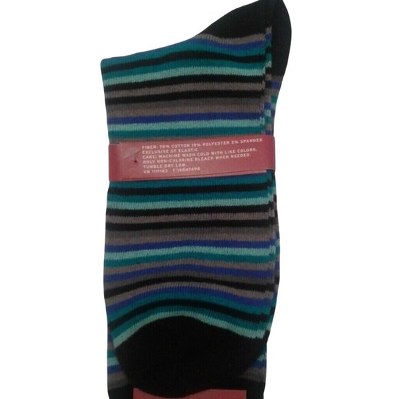 Merona Size 6-12 Mens Multi Striped Dress Socks Sea Casecade Blue Black Gray NEW - Picture 4 of 5